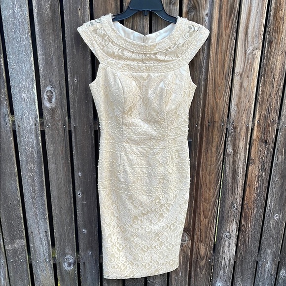 Mother Of The Bride Dress Champagne Lace Sheath Beaded Sequins Ivory Small 2 4 - Picture 1 of 16